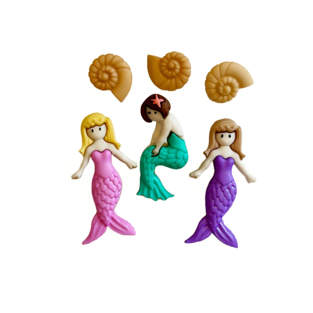 Mermaid Buttons Splish Splash Set of 6 Shank Flat Back Choice Jesse ...