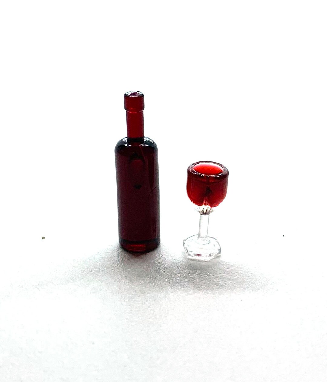 Miniature Red Wine Bottle With Filled Glass Collection Set of 2