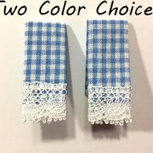 Miniature Dish Towels Set of 2 Dollhouse Kitchen Home Decor Miniatures Blue Red Color Choice - 475