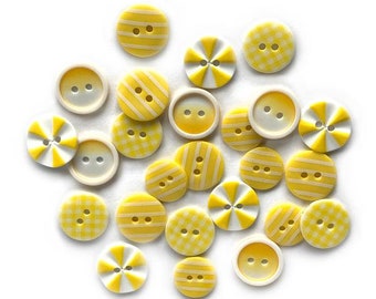 4 Sunshine Yellow 2-hole 1/2" Casein Buttons Made In Czech Vintage Buttons 