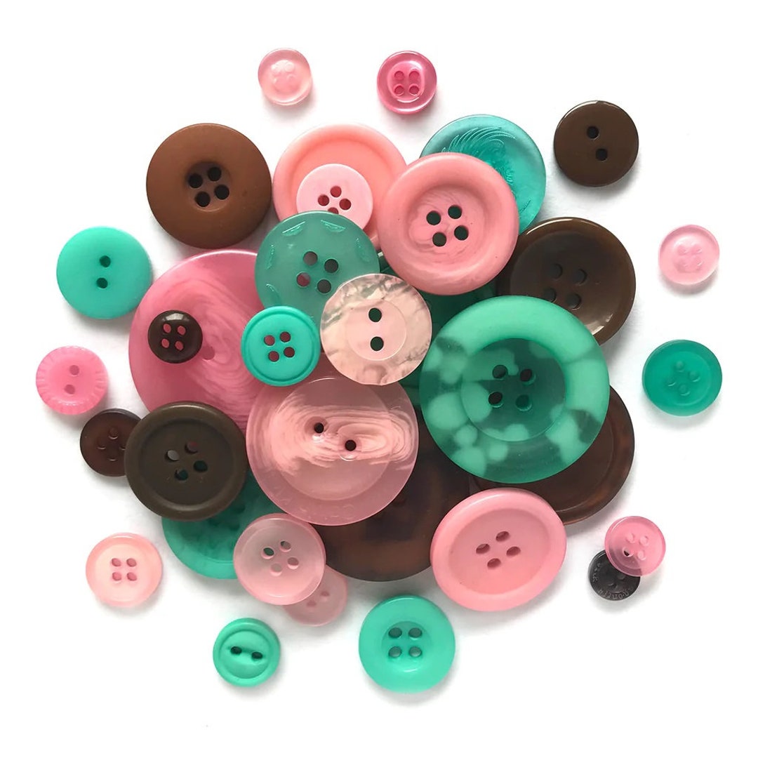 Pink & Turquoise Round Buttons – Sew Thru Assortment (approx. 300 ...