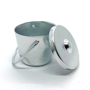 Miniature Silver Ice Bucket & Lid Dollhouse Food Kitchen Home Decor Miniatures Removable Lid - 1163 P