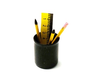 Miniature Pencil Holder Ruler Dollhouse Office Home Decor Miniatures - 991