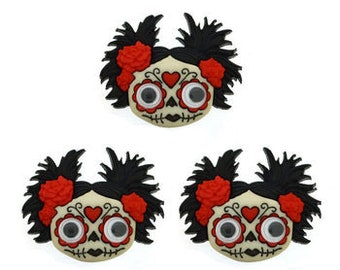 Sugar Skull Buttons Zany Zombies Shank Back Google Eyed Jesse James Dress It Up Buttons - H111 C