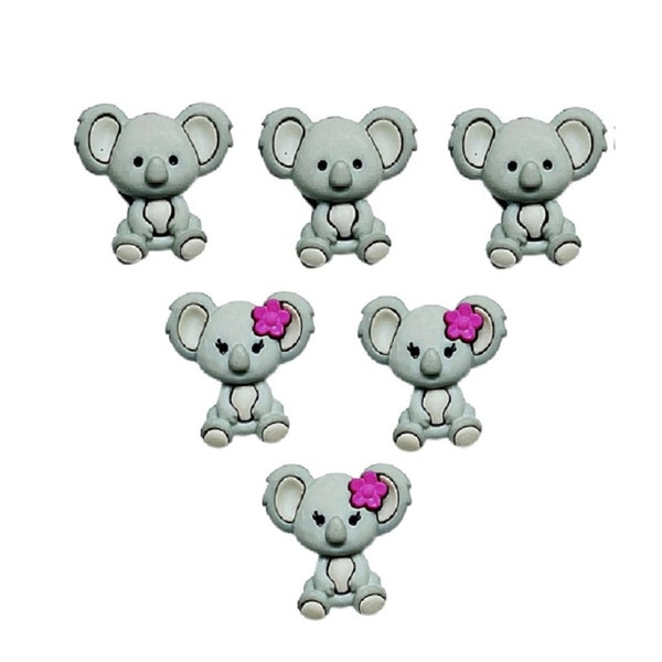 Adorable Koala Bears Buttons Collection Shank Flat Back Choice - 6 Pieces (3 Boys and 3 Girls) 1531 C