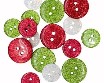 Round Christmas Glitter Buttons Galore Collection Two Hole Sew Thru SANTA'S SPARKLES - 1503 J