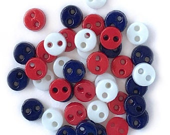 4MM Micro Mini Round Buttons Galore Collection AMERICANA 3/16" Sold By Weight Two Hole Sew Thru Patriotic - BG102