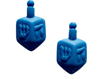 Blue Dreidel Embellishment Hanukkah Toy Flat Back Craft Supply by Shelly - 1504