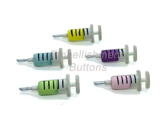 Syringe Buttons Collection Medical Set of 5 Shank Flat Back Choice 1321