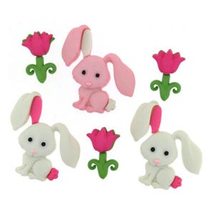 Bunny Love Buttons Collection Rabbits Set of 6 Shank Flat Back Choice Jesse James Dress It Up Buttons - 1500