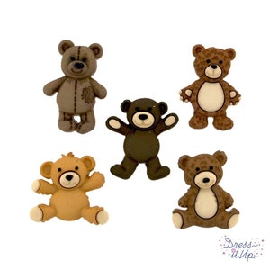 Teddy Bear Button Collection Stuffed with Love Set of 5 Shank Back Jesse James Dress It Up Buttons - 1326