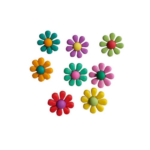 Colección Funky Flower Buttons Galore, juego de 8 botones con vástago (los colores pueden variar) - 1497
