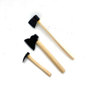 Miniature Ax Collection Axe Set of 3 Dollhouse Tools Home Decor Miniatures - 1168 F W73