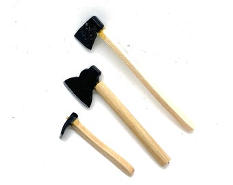 Miniature Ax Collection Axe Set of 3 Dollhouse Tools Home Decor Miniatures - 1168 F W73