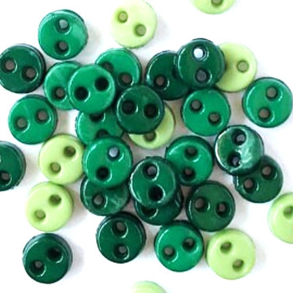 4MM Micro Mini Round Buttons Galore Collection Green RAINFOREST 3/16" Sold By Weight Two Hole Sew Thru Greens - BG110