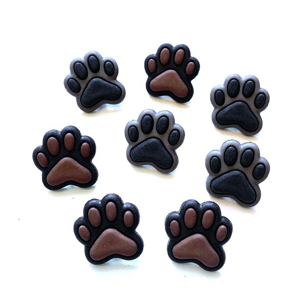 Dog Buttons Collection Paw Prints Set of 8 Shank Back Gray & Brown - 272