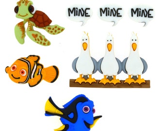 Disney Finding Nemo Buttons Collection Set of 7 Shank Back Licensed Dory Squirt Seagulls Jesse James Dress It Up Buttons - D16