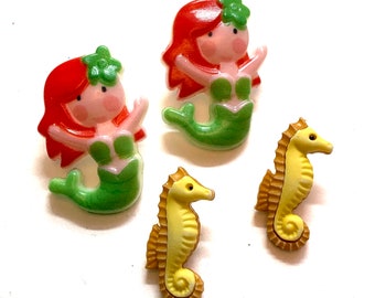 Mermaid & Seahorse Button Collection Shank Back - 943