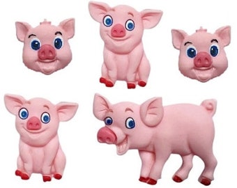 Pig Embellishment Collection Piggly Wiggly Set of 5 Flat Back Craft Supply - 1210 E