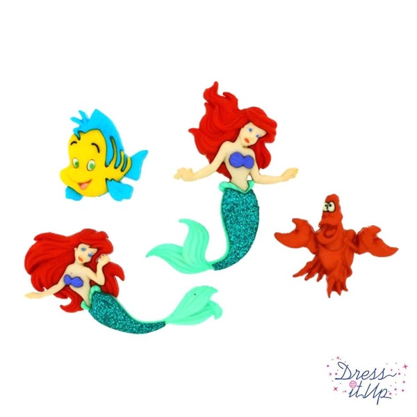 Disney The Little Mermaid Collection Set of 4 Shank Back Jesse James Dress It Up Buttons Ariel Sebastian Flounder D19