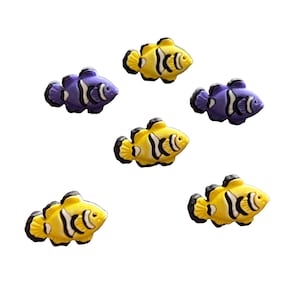 Tropical Clown Fish Buttons Galore Purple & Yellow Set of 6 Shank Flat Back Choice - 1298