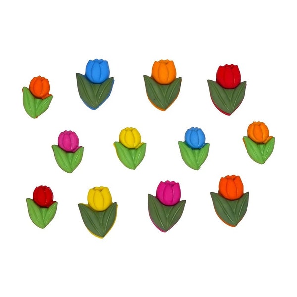 Mini Spring Tulip Flower Buttons Galore Collection Lil Blooms Set of 12 Shank Back - 596