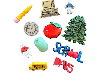 School Days Buttons Galore Collection Set of 11 Shank Flatbacks Sew Thru - 1016