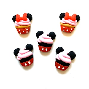 Birthday Cupcakes Embellishments Mouse Ears Main Street Treats Set of 5 Flatbackz Craft Supply by Buttons Galore - 637 C