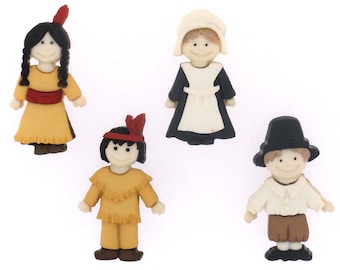 Colección de botones Peregrinos e Indios Acción de Gracias con parte trasera acanalada Jesse Dress It Up - 1313