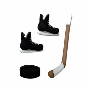 Hockey Buttons Collection Puck Stick Skate Set of 4  Shank Flat Back Choice - 1301