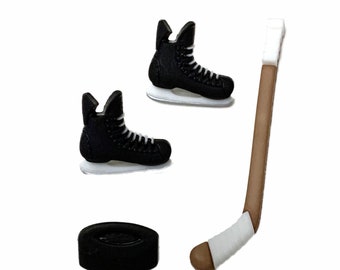 Hockey Button Collection Set of 4 Shank Flat Back Choice Puck Stick Skate - 1301