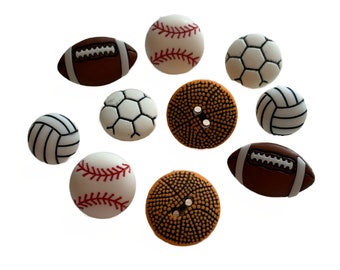 School Sports Balls Buttons Collection Shank Back Sew Thru Flatback Buttons Galore - 516