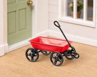 Miniature Li'l Red Wagon Metal Dollhouse Fairy Garden Toy Home Decor - DH20