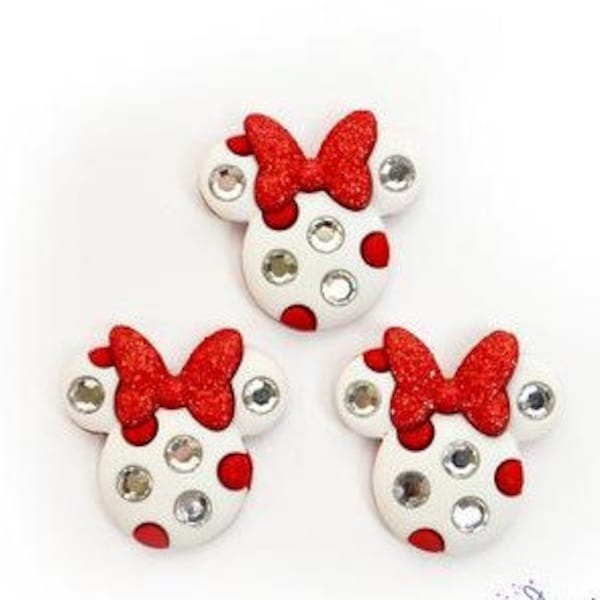 Disney Minnie Mouse Rhinestone Heads Buttons Red & White Shank Flat Back Choice Jesse James Dress It Up Buttons Licensed - D5