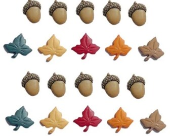 NEW Mini Leaves And Acorn Buttons Collection Forest Floor Set of 20 Shank Back - 1002 E