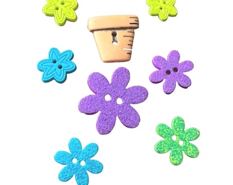 Flower Garden Button Collection Flower Pot Two Hole Sew Thru - 644 D