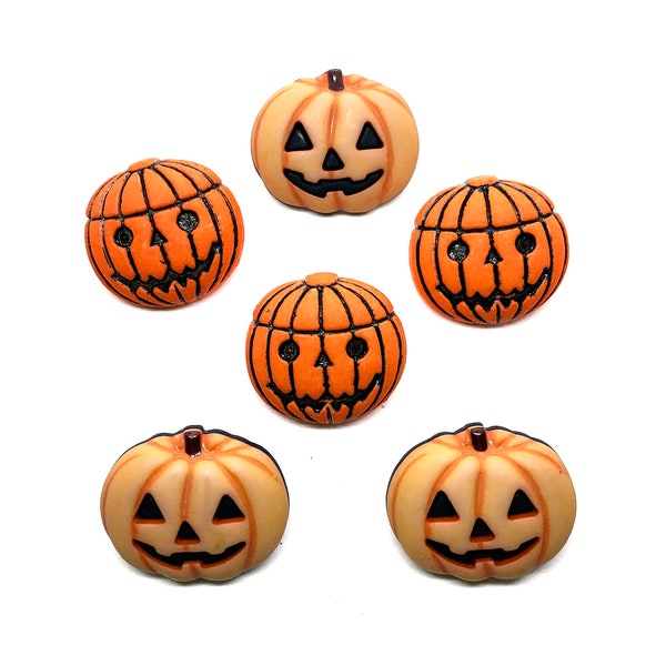 Halloween Carved Pumpkins Buttons Galore Collection Jack O Lantern  7/8" Set of 6 Shank Back - 1429 C