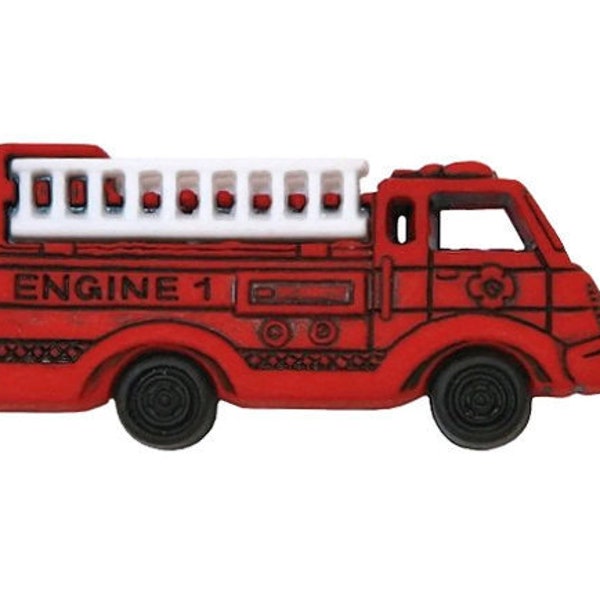 Fire Truck Buttons Fire Engine Firetruck Shank Back Ready to Roll Jesse James Dress It Up Buttons - 1318 W144