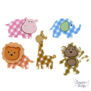 Baby Safari Button Collection Set of 5 Shank Back Hippo Elephant Lion Giraffe Monkey Jesse James Dress It Up Buttons - 775 A