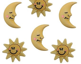 The Sun & Moon Buttons Galore Collection 3D Set of 6 Shank Back - 993