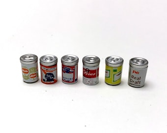 Miniature Beer Cans Collection Set of 6 Dollhouse Food Kitchen Home Decor Miniatures - 484