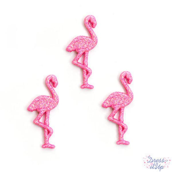 Fabulous Flamingos Glitter Buttons Summer Bliss Shank Flat Back Choice Jesse James Dress It Up Buttons PINK - 1441
