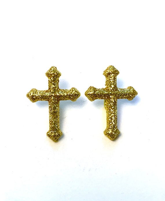 Christmas Ornament Glitter Crucifix Crosses 5" Gold Select Silver or White 