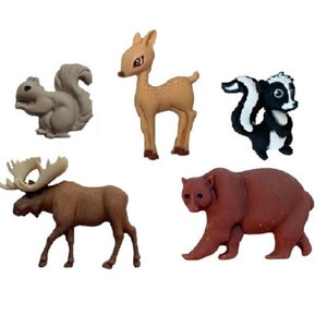 Animals Buttons Collection Forest Animals Set of 5 Flat Backs & Shank Back Moose - 764