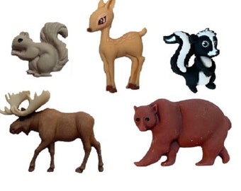 Animals Buttons Collection Forest Animals Set of 5 Flat Backs & Shank Back Moose - 764