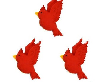 Red Christmas Cardinal Buttons Birds Feathered Friends Shank Back Jesse James Dress It Up Buttons 1446 W113