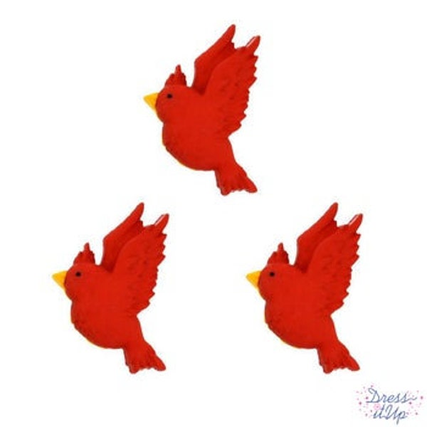 Red Cardinal Buttons Birds Feathered Friends Shank Back Jesse James Dress It Up Buttons 1446 W113