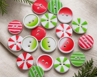 Christmas Buttons Galore – Holiday Colors, Set of 16 Two Hole Buttons (5/8"-3/4") - 1503 B