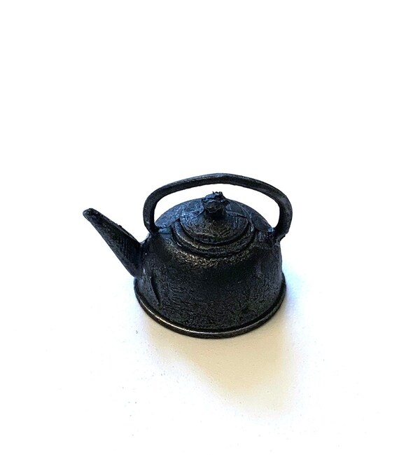 SALE Miniature Camping Teapot Black Cast Iron Metal Dollhouse Fairy Garden  Kitchen Food Home Decor Miniatures 1161 M 