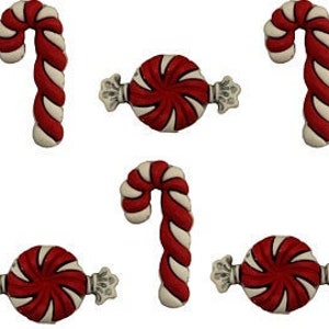 Christmas Candy Buttons Galore Collection 3D Peppermint Twist Candy Cane Set of 6 Shank Back- 1314